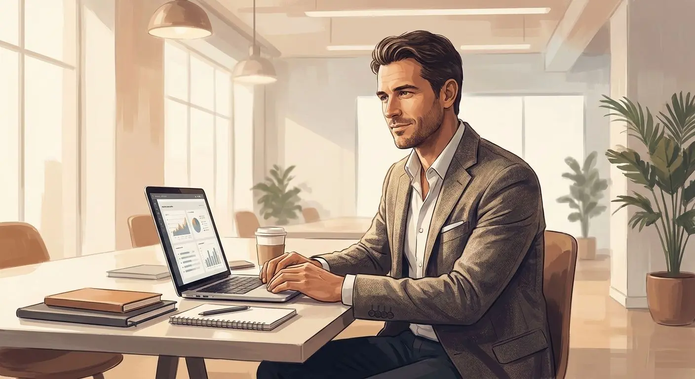Illustration eines Autors in moderner Arbeitsumgebung