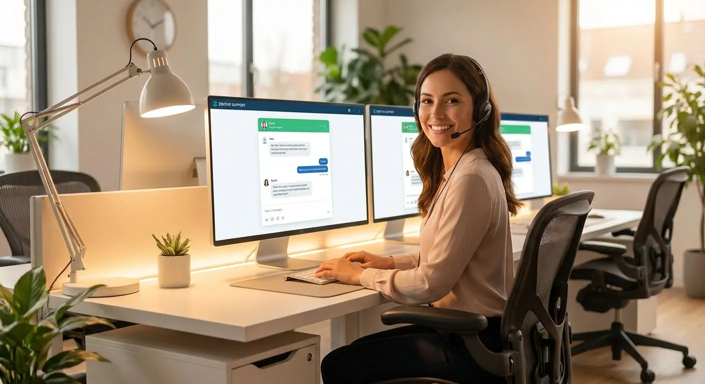 Freundlicher Kundensupport im Chat mit Headset